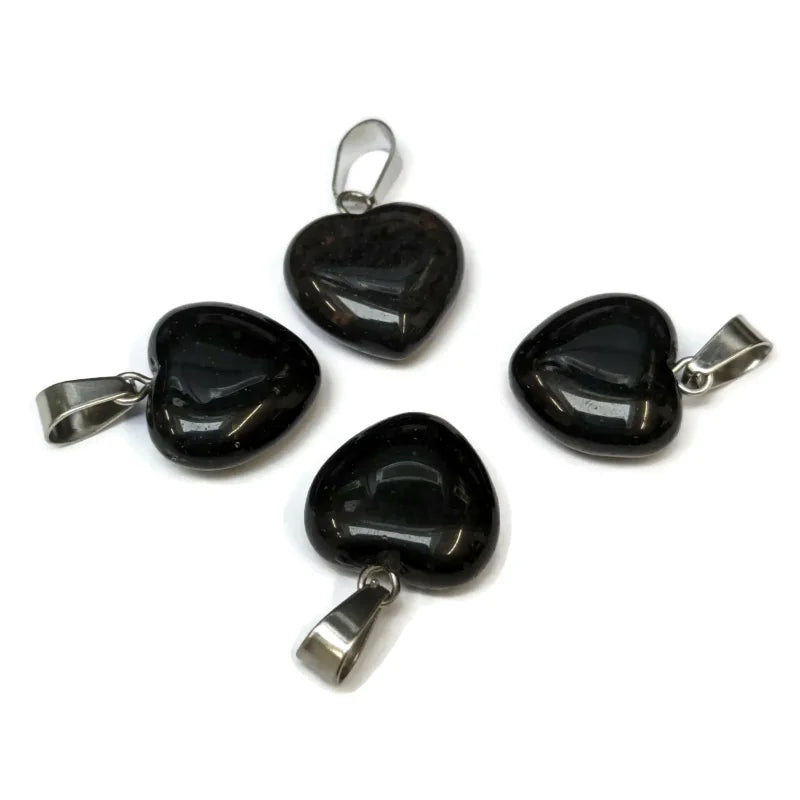 Zwarte Glazen Hart Hangers - Natuursteen Hartjes Hanger Obsidiaan