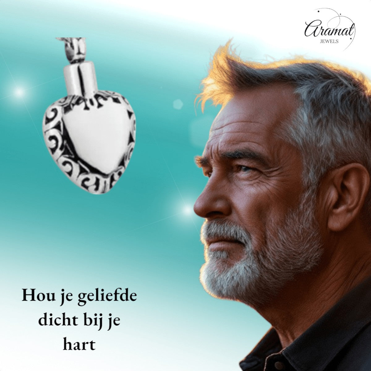 Hart ashanger met sierlijke rand – zilverkleurig - Aramat Jewels - Gedenkhangers - cadeautip