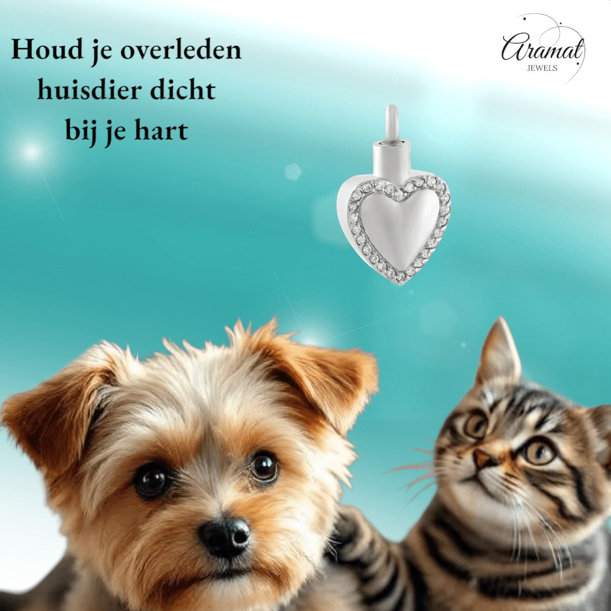 Hart ashanger met zirkonia – zilverkleurig staal - Aramat Jewels - Gedenkhangers - cadeautip