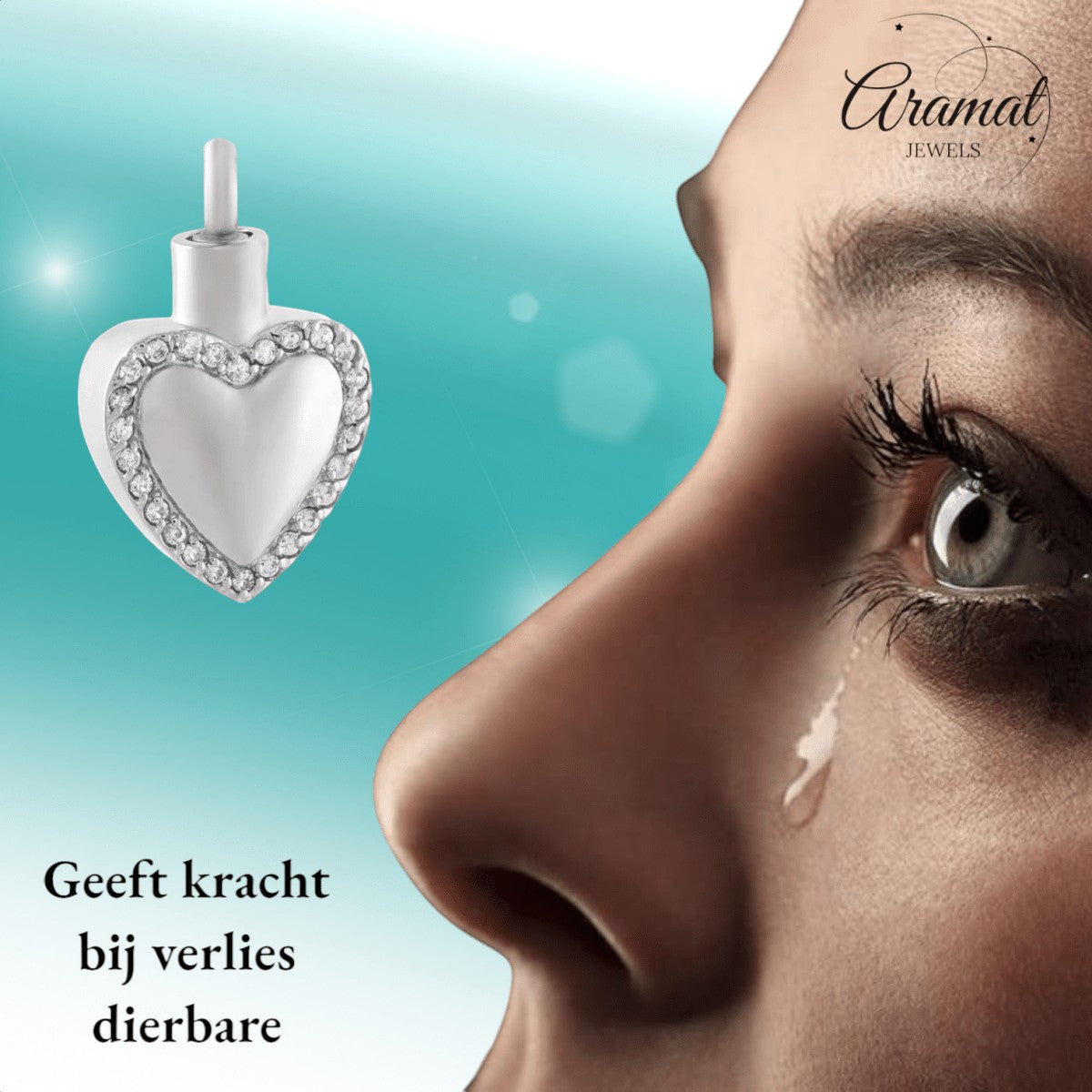 Hart ashanger met zirkonia – zilverkleurig staal - Aramat Jewels - Gedenkhangers - cadeautip