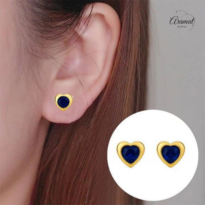 Hartjes Oorbellen met Blauwe Zirkonia - goudkleurig RVS - oor2794 - XE71684 - Oorbellen kopen# - 8mm - alles - blauw