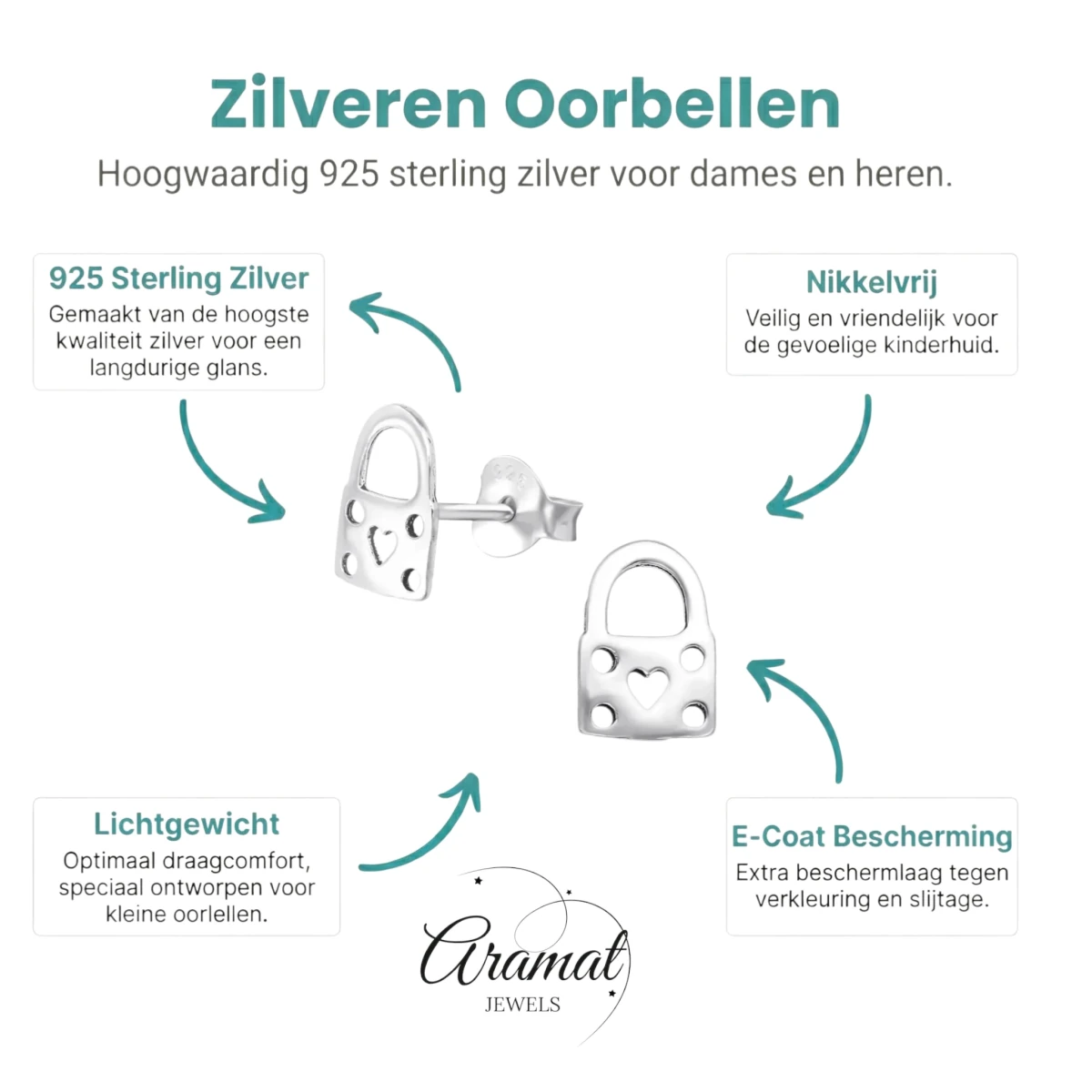 Hartvormige Zilveren Oorbellen - Aramat Jewels - Oorbellen - cadeautip