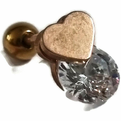 Gouden En Diamanten Oorbellen In Helix Piercing Rosékleurig Hartje