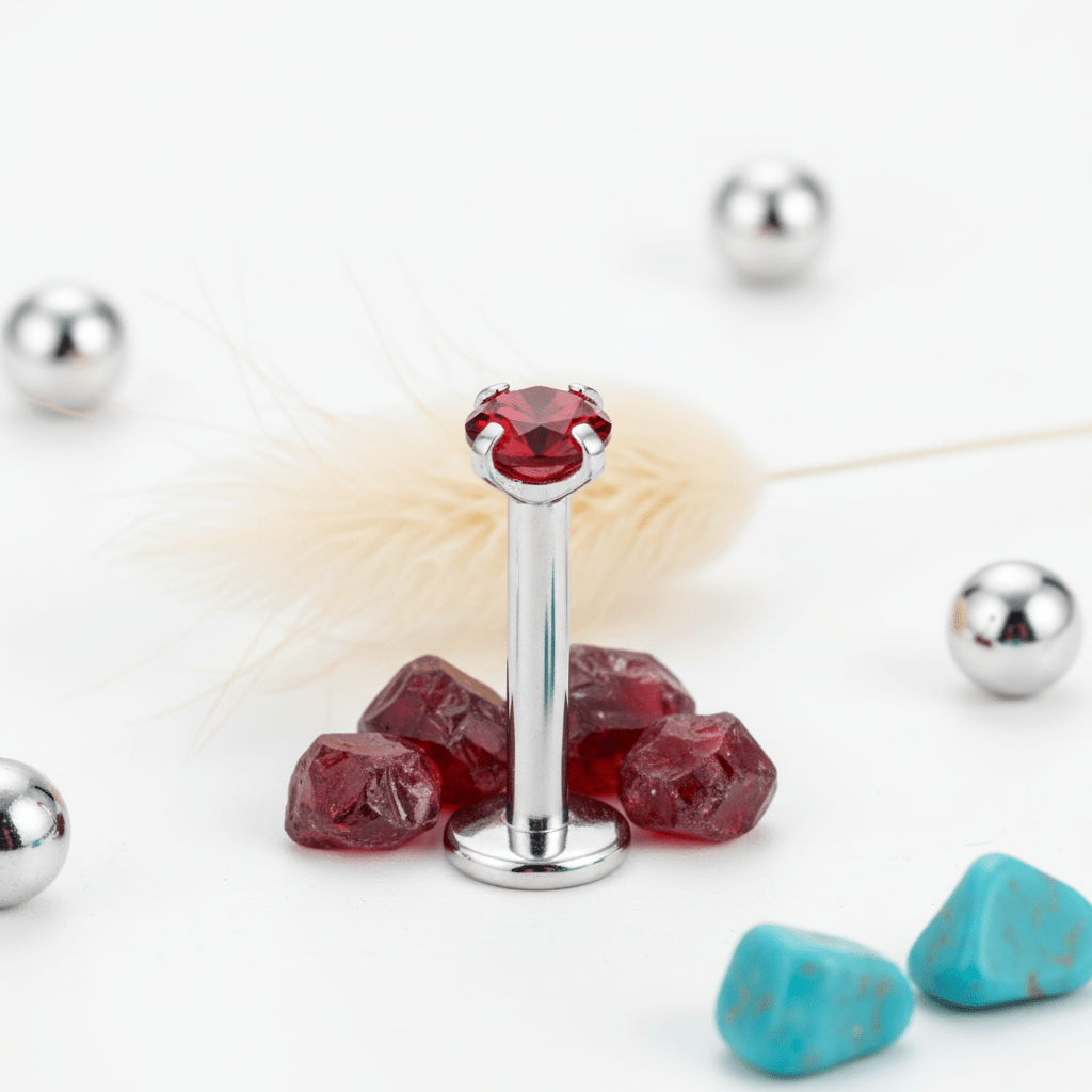 Helix Piercing Zilverkleur Rode Zirkonia 6mm 3mm - Aramat Jewels - Piercings - cadeautip
