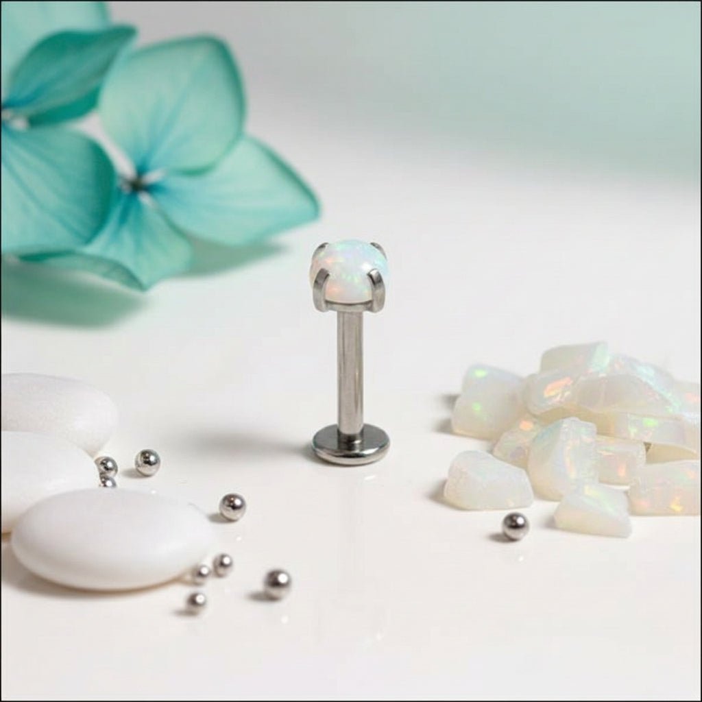 Helix Tragus Piercing Zilver Witte Opaal 6mm 3mm - Aramat Jewels - Piercings - cadeautip
