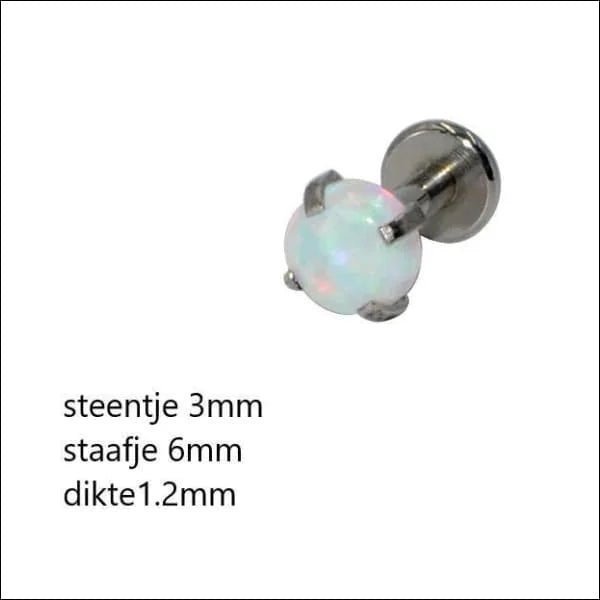 Helix Tragus Piercing Zilver Witte Opaal 6mm 3mm - Aramat Jewels - Piercings - cadeautip