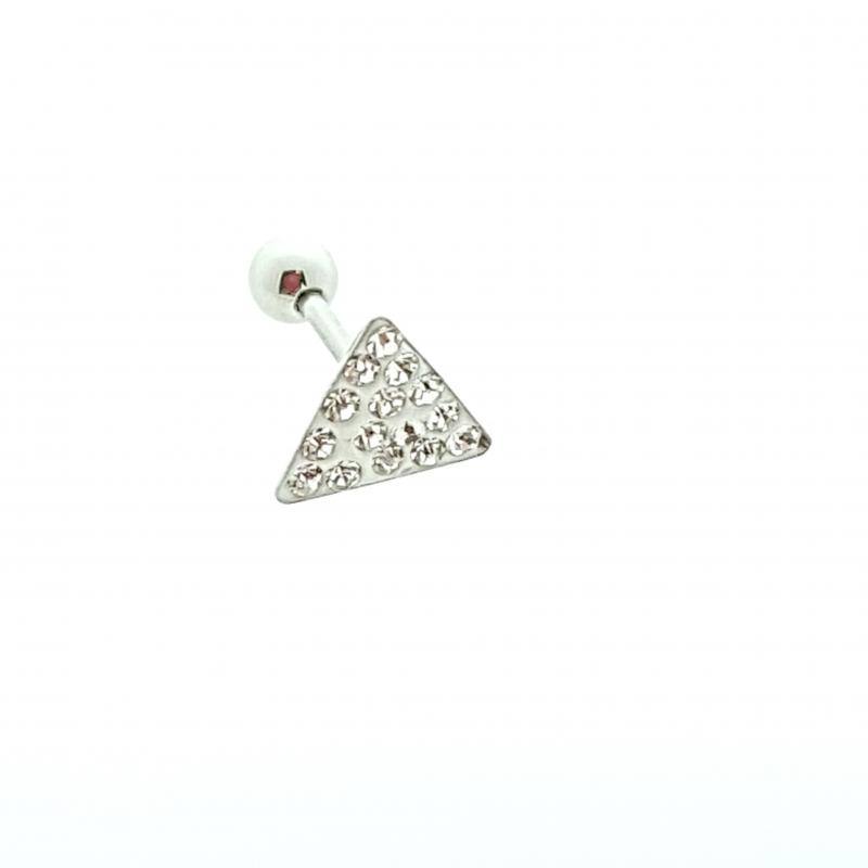 Zilveren Driehoekvormige Helixpiercing Met Rode Strass-steentje