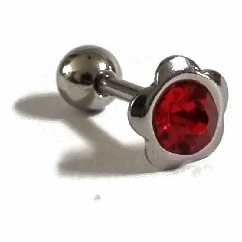 Rode Kubusvormige Steen Oorbellen Voor Helixpiercing Tragus Piercing Met Steentje Rood