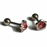 Een Paar Roze Kristallen Op Een Zilveren Stud - Helixpiercing Tragus Piercing Met Steentje Roze