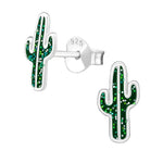 Cactusvormige oorbellen met groene glitters.