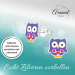 Hippe Zilveren Uiltjes Oorbellen - Paars Emaille - Cadeautip - oor886 - 17888 - Oorbellen kopen