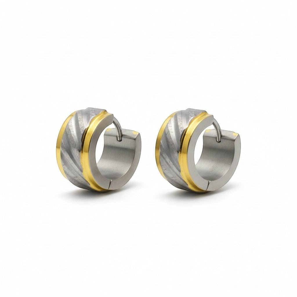 Huggies – Bicolor RVS Gediamanteerd Design (Goudkleur & Zilverkleur) - Aramat Jewels - Oorringen - cadeautip