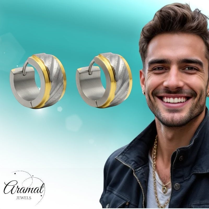 Huggies – Bicolor RVS Gediamanteerd Design (Goudkleur & Zilverkleur) - Aramat Jewels - Oorringen - cadeautip