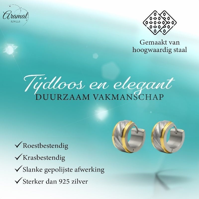 Huggies – Bicolor RVS Gediamanteerd Design (Goudkleur & Zilverkleur) - Aramat Jewels - Oorringen - cadeautip