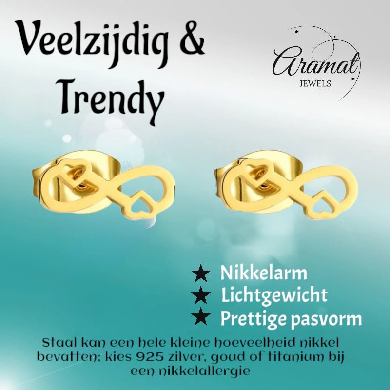 Infinity Oorbellen 9x3mm - Goudkleur - Hartjes & Oneindig Symbool - oor604 - Oorbellen kopen# - 9mm - alles