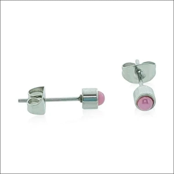 Elegante Stalen Parel Oorbellen 4mm Zilverkleurig/roze