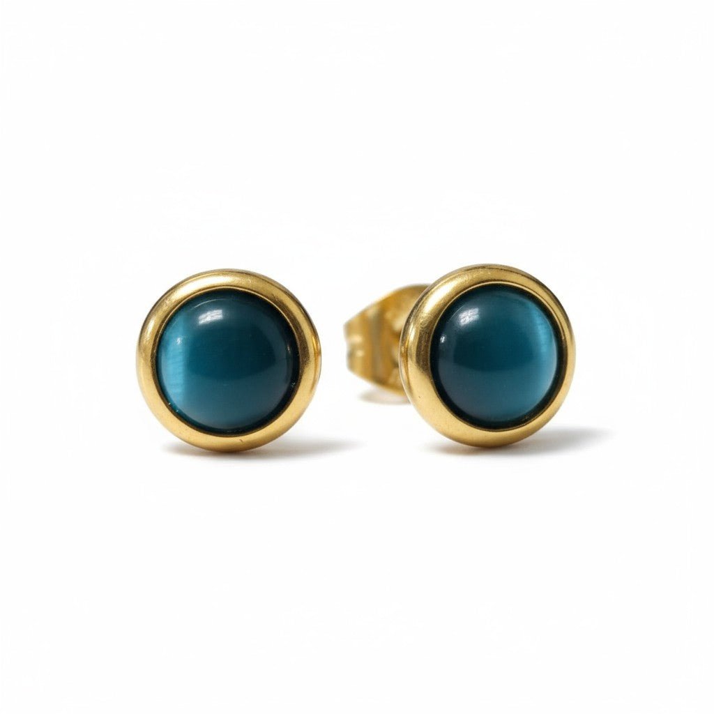 Kattenoog Oorbellen 8mm – Blauw - Goudkleurig - Aramat Jewels - Oorbellen - cadeautip