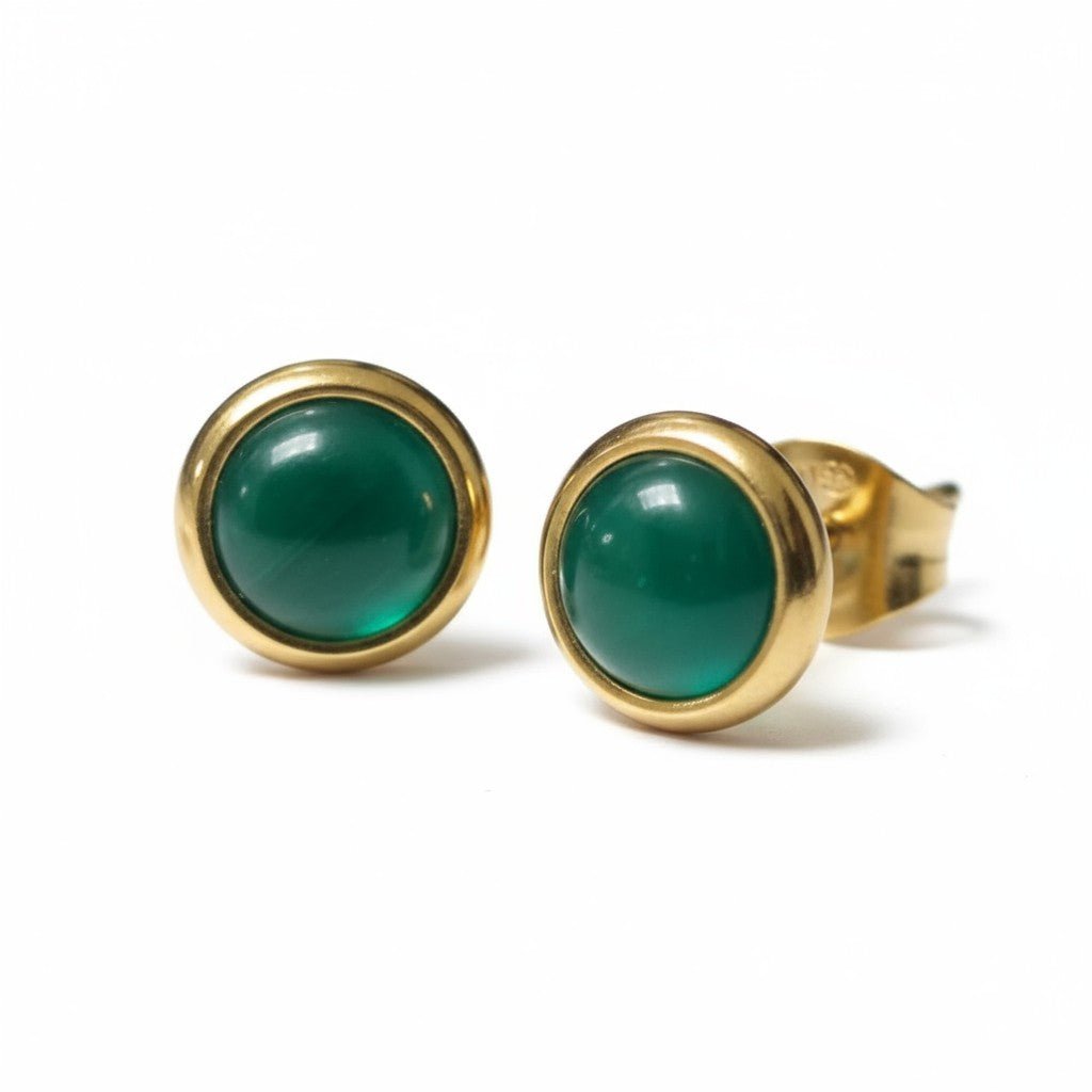 Kattenoog Oorbellen 8mm – Groen - Goudkleurig - Aramat Jewels - Oorbellen - cadeautip