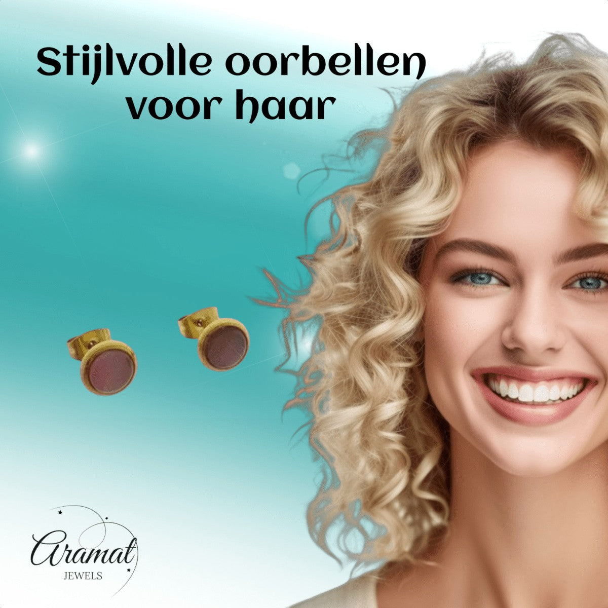 Kattenoog Oorbellen 8mm – Roze - Goudkleurig - Aramat Jewels - Oorbellen - cadeautip