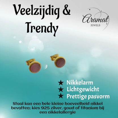 Kattenoog Oorbellen 8mm – Roze - Goudkleurig - Aramat Jewels - Oorbellen - cadeautip