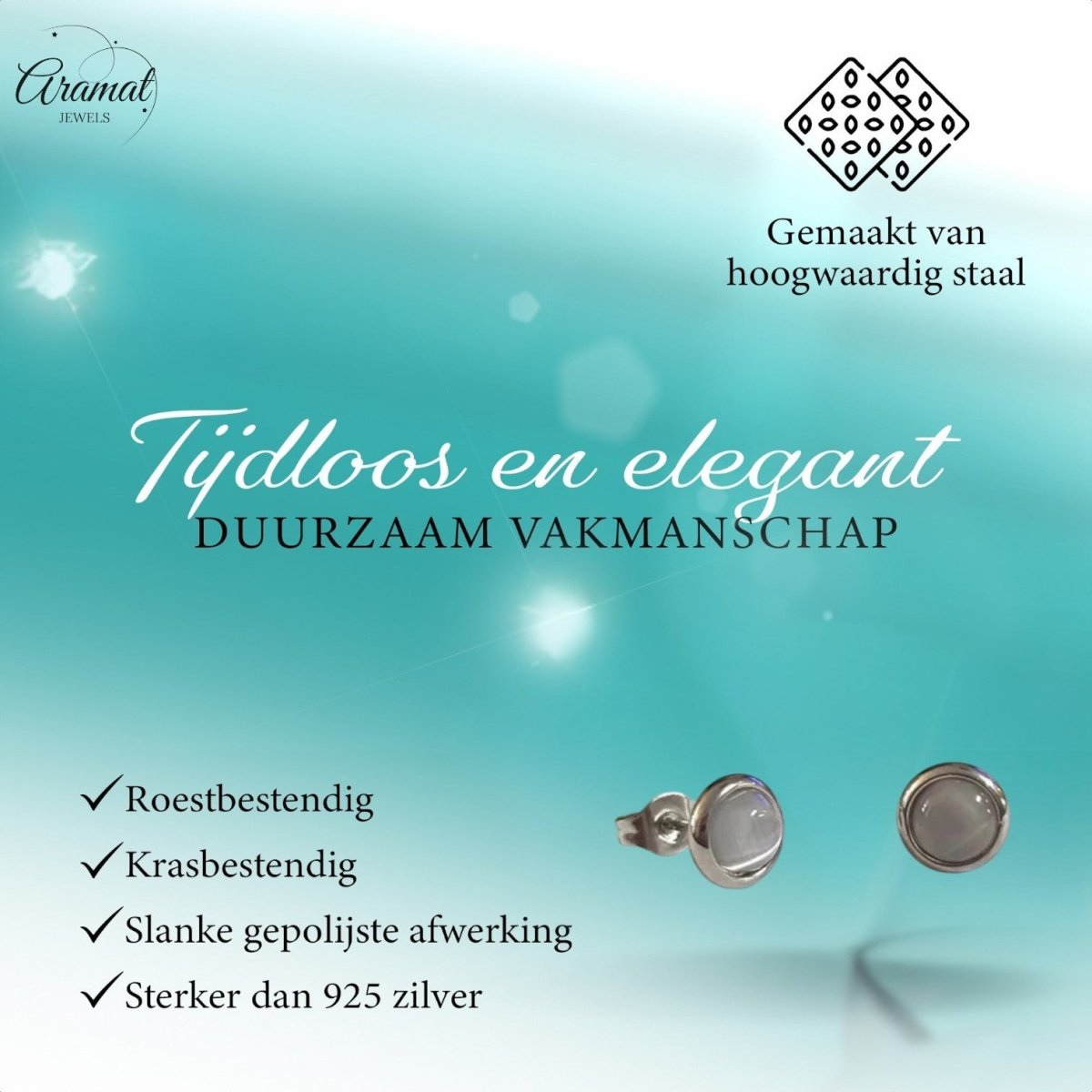 Kattenoog Oorbellen 8mm – Wit - Aramat Jewels - Oorbellen - cadeautip