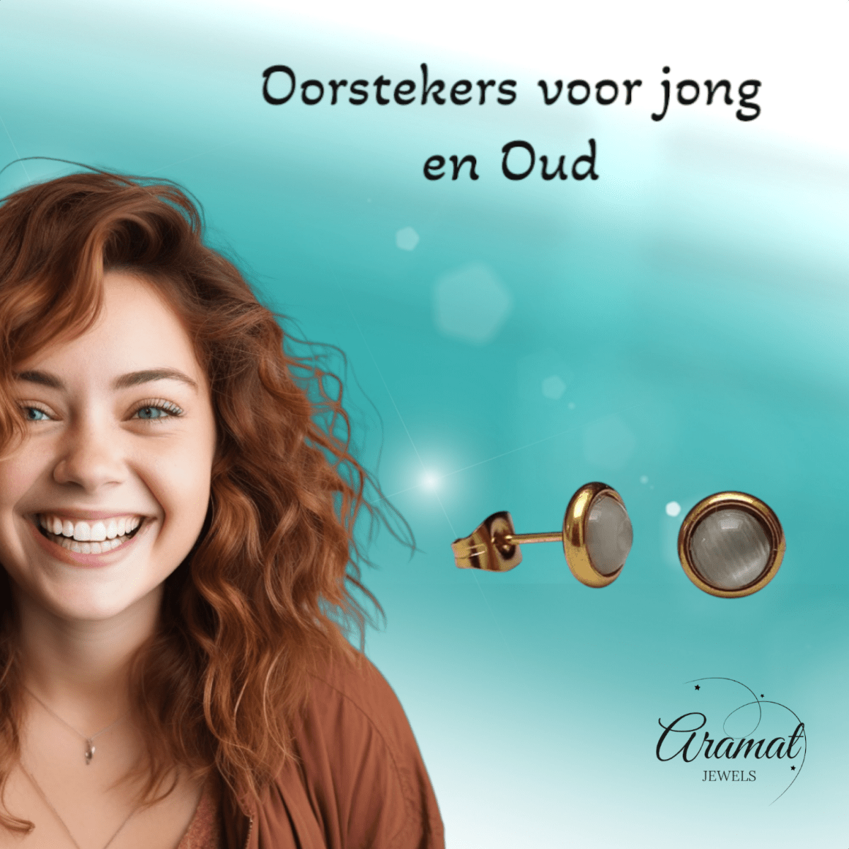Kattenoog Oorbellen 8mm – Wit - Goudkleurig - Aramat Jewels - Oorbellen - cadeautip