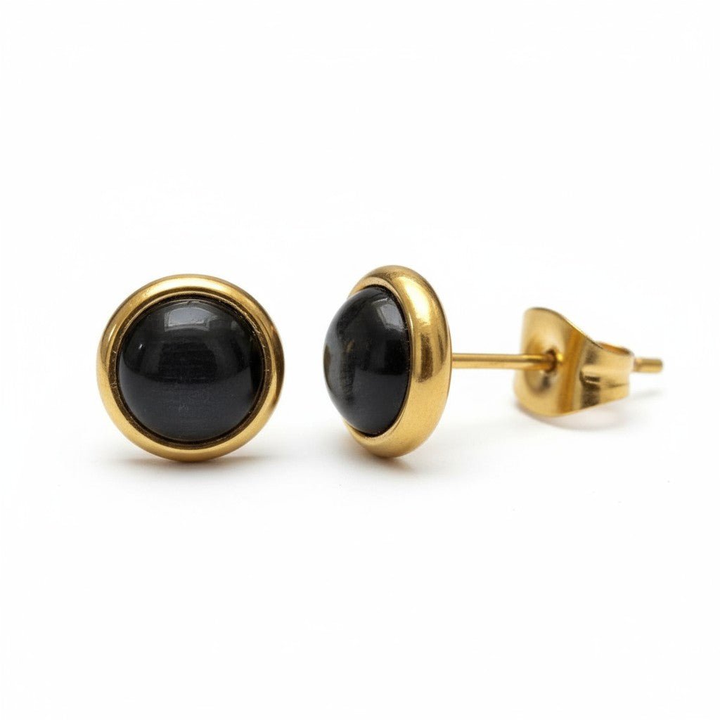 Kattenoog Oorbellen 8mm – Zwart Goudkleurig - Aramat Jewels - Oorbellen - cadeautip