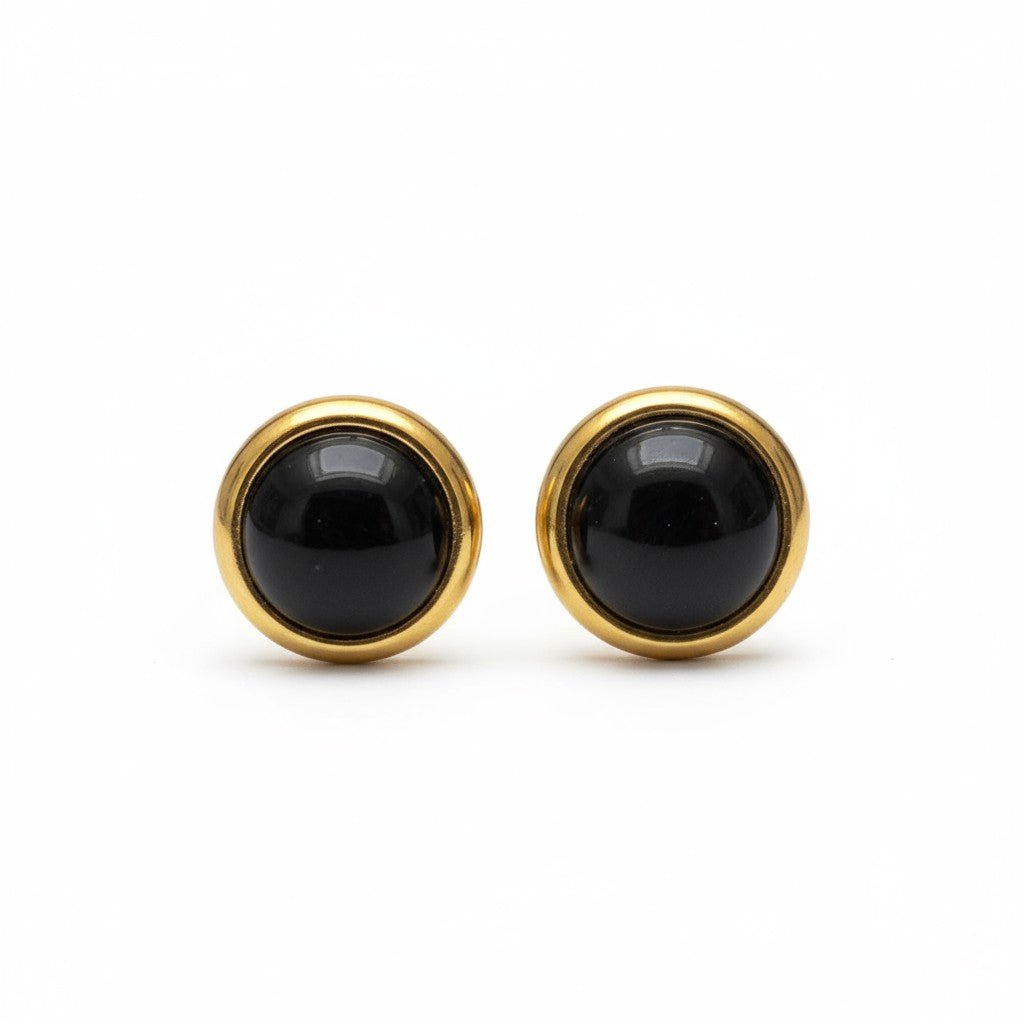 Kattenoog Oorbellen 8mm – Zwart Goudkleurig - Aramat Jewels - Oorbellen - cadeautip