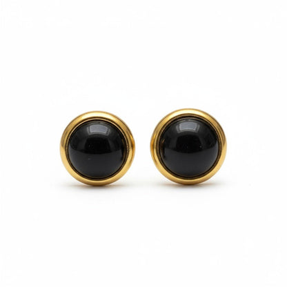 Kattenoog Oorbellen 8mm – Zwart Goudkleurig - Aramat Jewels - Oorbellen - cadeautip