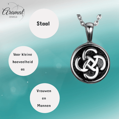 Keltisch ronde as - hanger staal met zwarte knoop - Aramat Jewels - Gedenkhangers - cadeautip
