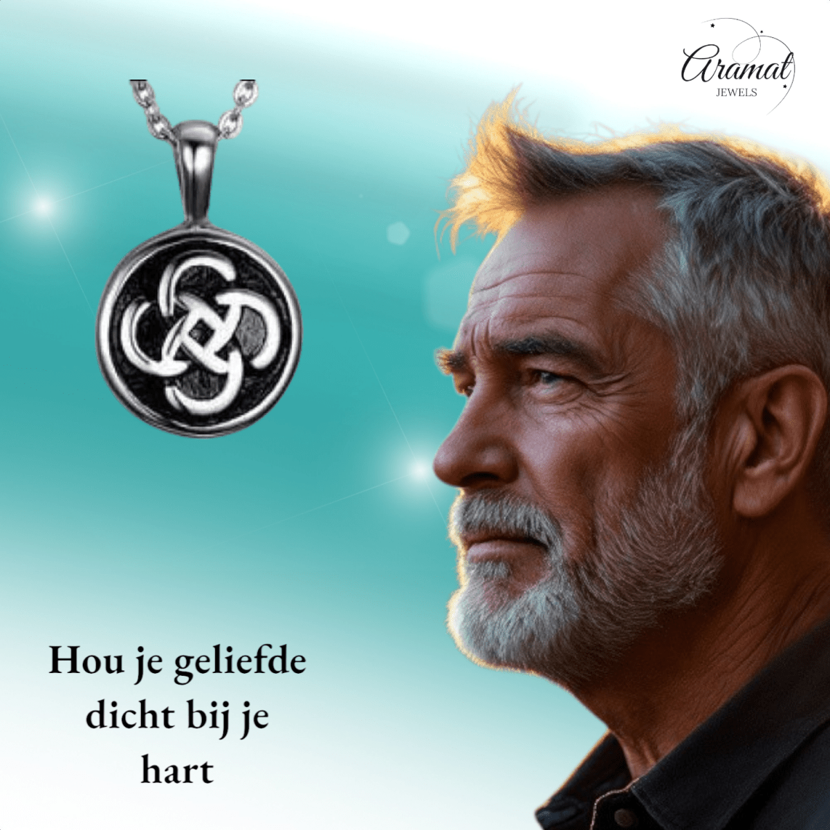 Keltisch ronde as - hanger staal met zwarte knoop - Aramat Jewels - Gedenkhangers - cadeautip