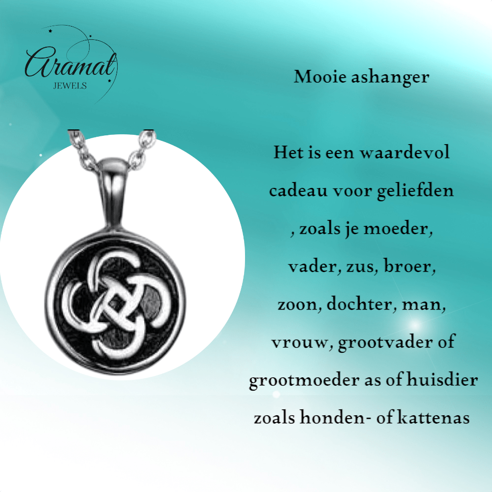Keltisch ronde as - hanger staal met zwarte knoop - Aramat Jewels - Gedenkhangers - cadeautip