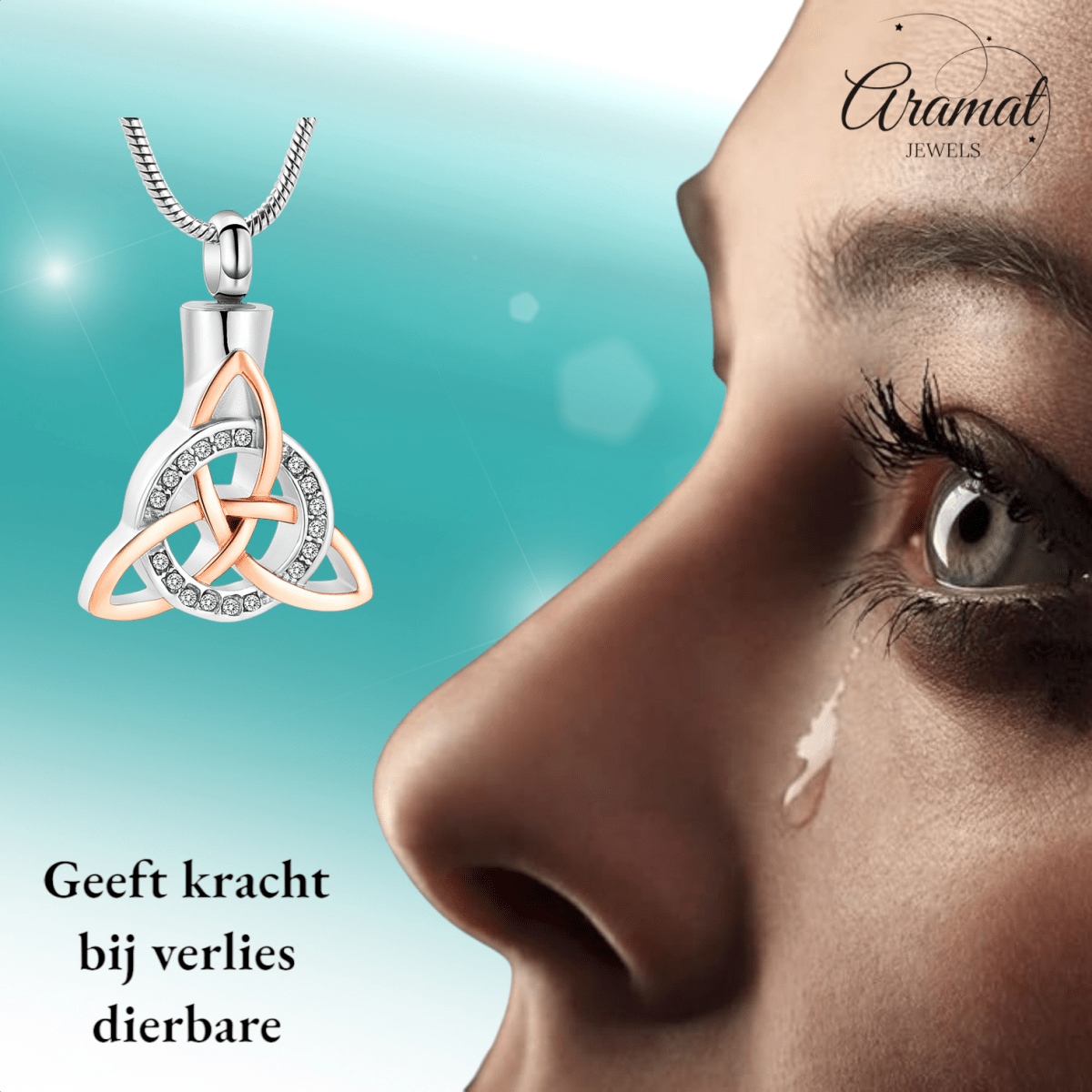 Keltische as - hanger staal triquetra met kristal - Aramat Jewels - Gedenkhangers - cadeautip
