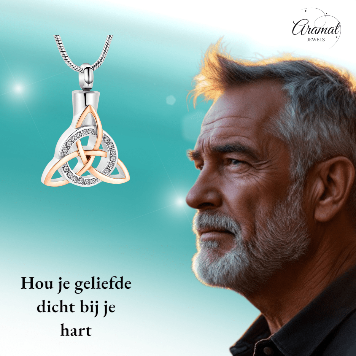 Keltische as - hanger staal triquetra met kristal - Aramat Jewels - Gedenkhangers - cadeautip