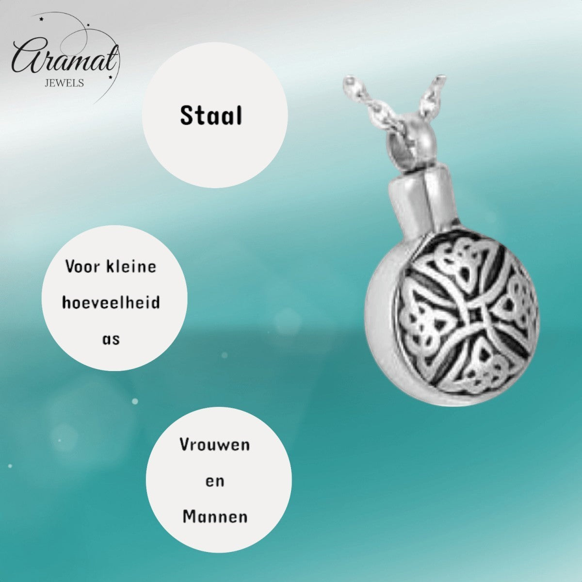 Keltische ronde ashanger staal triquetra zwart - Aramat Jewels - Gedenkhangers - cadeautip