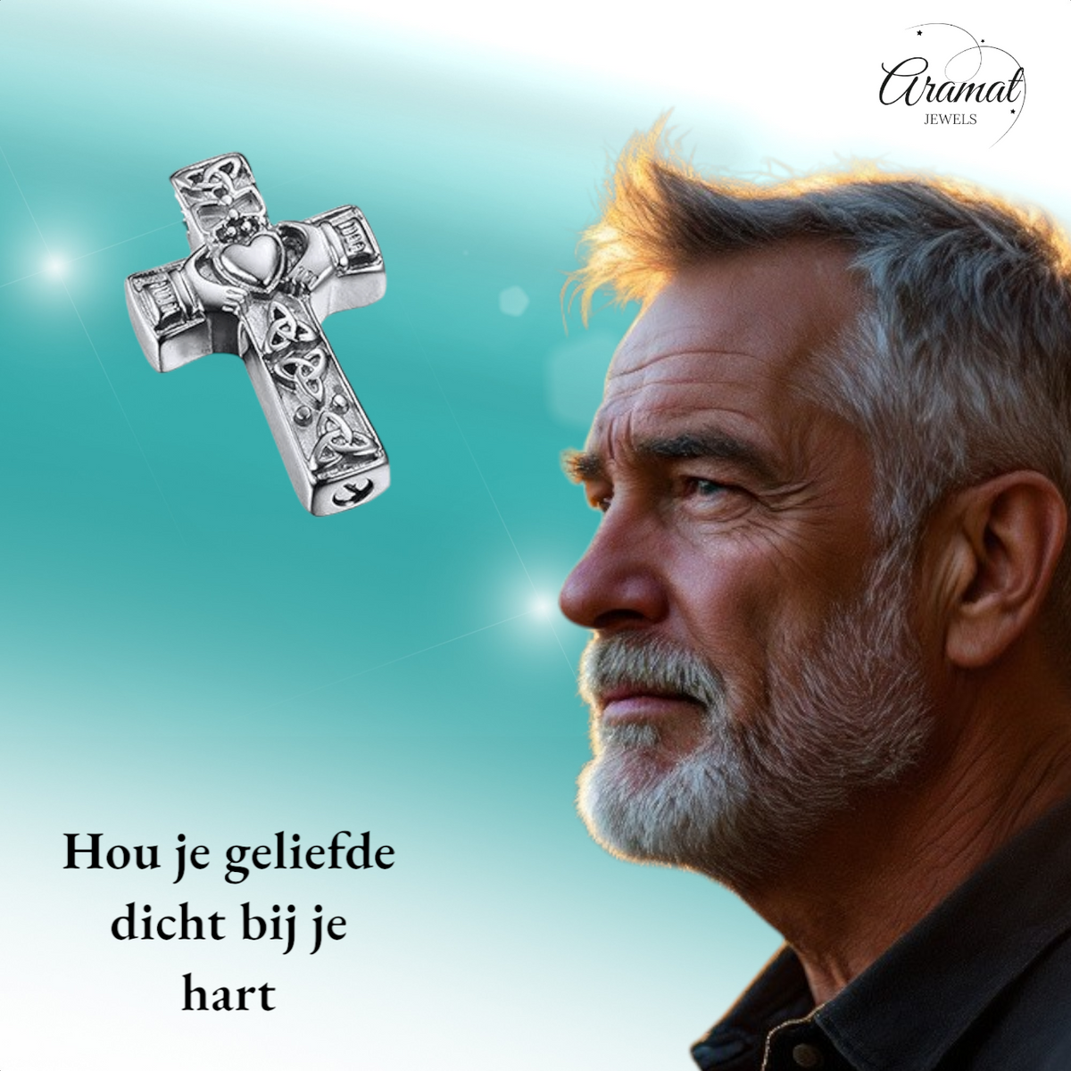Keltische kruis ashanger staal met zwart emaille