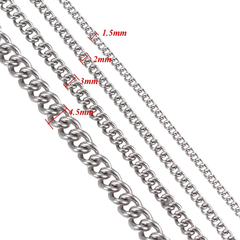 Roestvrijstalen ketting, 2 mm, 2 mm, 3 mm, 4 mm, 5 mm