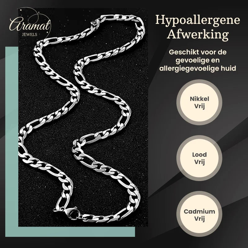 Zilverkleurige ketting met figaroachtige schakels.