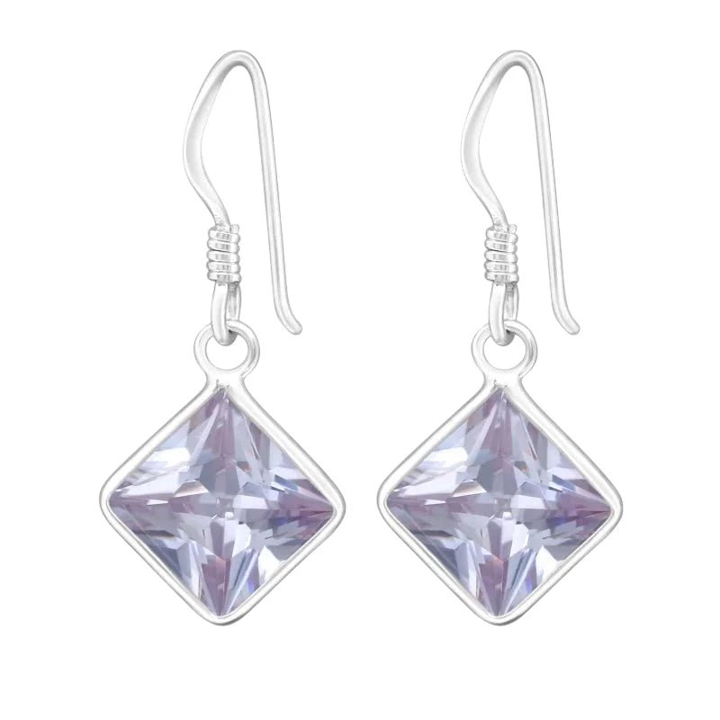Kinder Oorhangers Lila 925 Zilver – Vierkant Steentje - oor5322 - 444 - Oorhangers kopen# - 18mm - 925 Zilver - alles