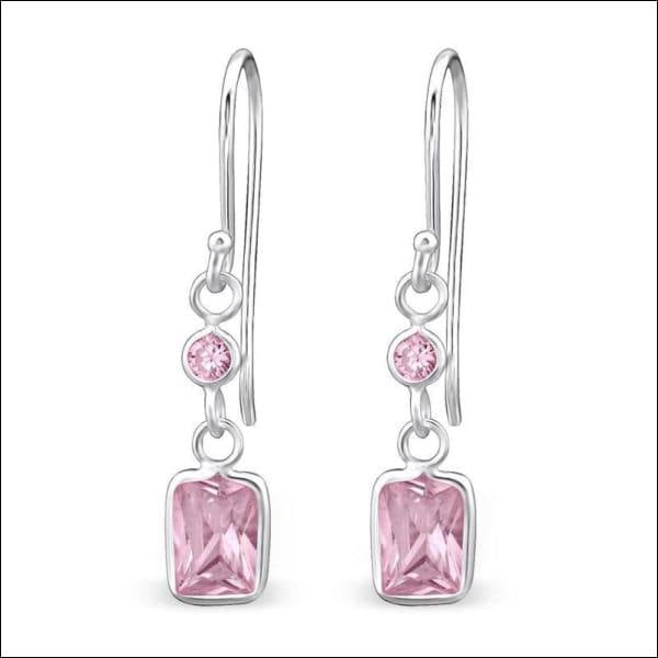 Roze Topaas Oorbellen - 925 Zilver - Kinder Oorhangers Met Bedel 925 Zilver Zirkonia Rechtho