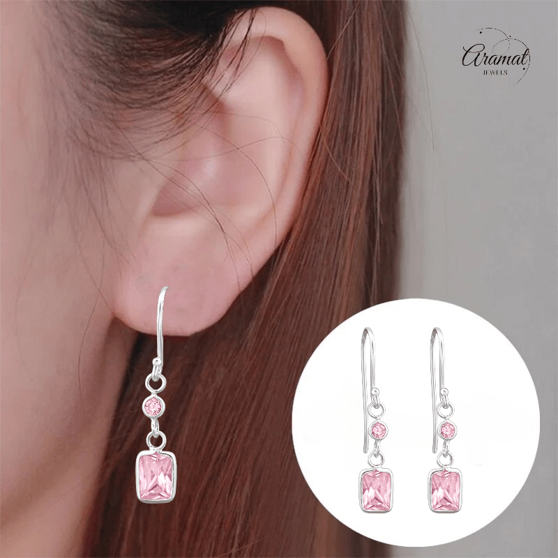 Kinder Oorhangers Roze Zirkonia - 925 Zilver - oor2465 - 27701 - Oorhangers kopen# - 25mm - 925 Zilver - alles