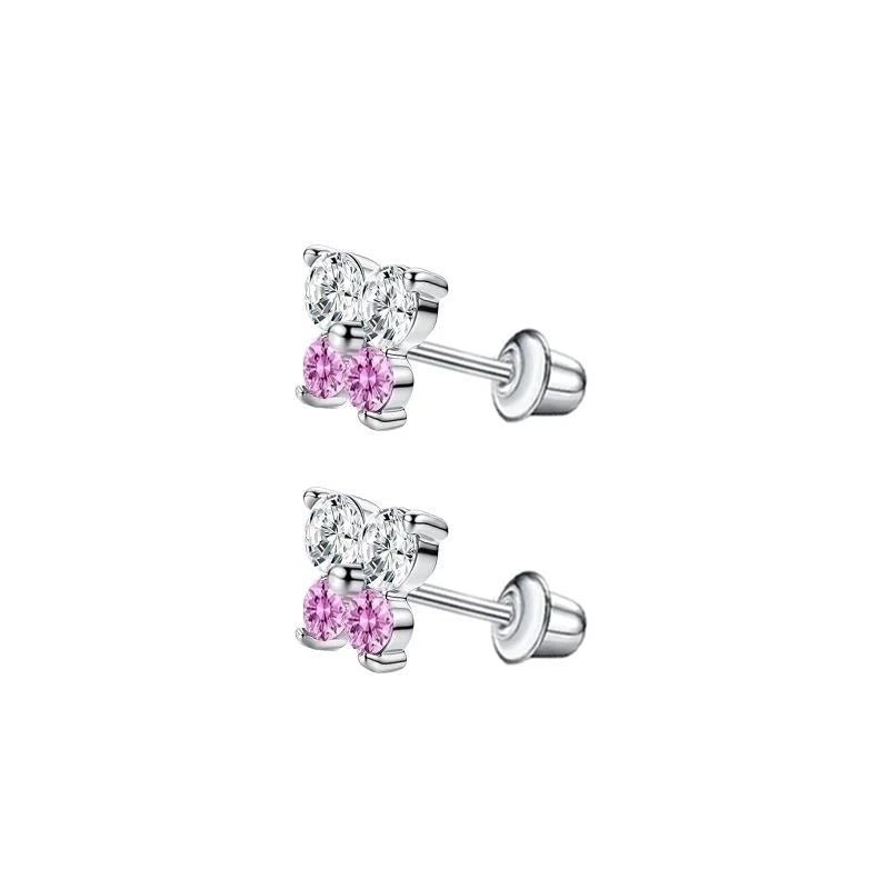 Kinderoorbellen RVS Vlinder met Zirkonia – 5x6mm – Schroefsluiting - oor6269 - 72435 - Oorbellen kopen# - 5mm - alles - bolletjes