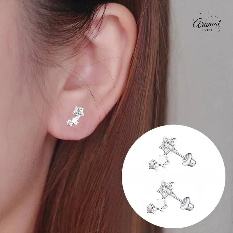 Kinderoorbellen sterren RVS 10x6mm - Schroefsluiting - Aramat Jewels - Oorbellen - cadeautip