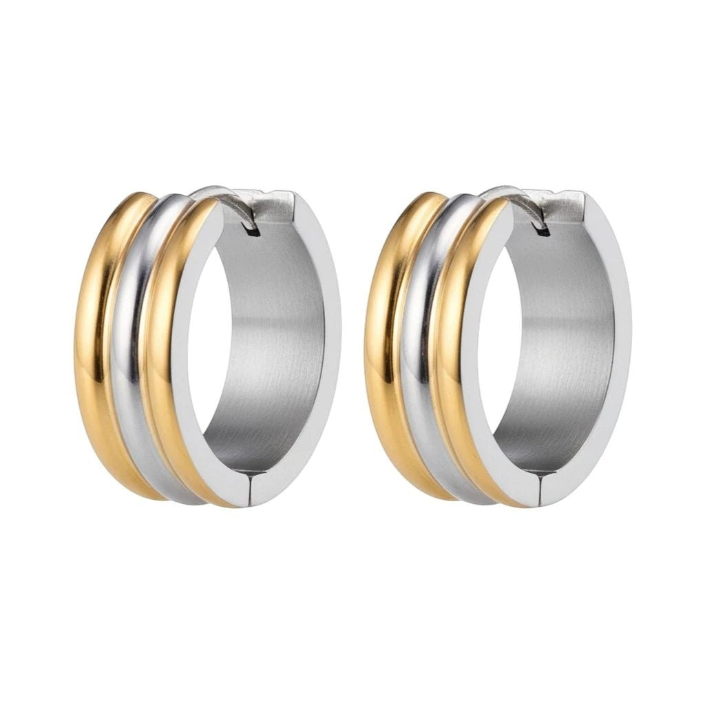 Klapcreolen – RVS Bicolor Goudkleur & Zilverkleur Strepen (13mm) - Aramat Jewels - Oorringen - cadeautip