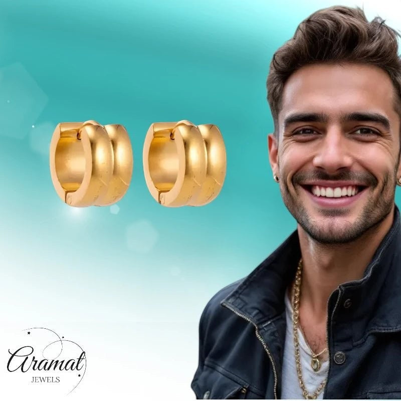 Klapcreolen – Staal Enkele Streep Goudkleurig (13mm) - Aramat Jewels - Oorringen - cadeautip