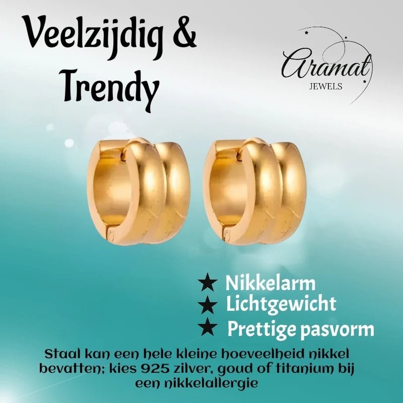 Klapcreolen – Staal Enkele Streep Goudkleurig (13mm) - Aramat Jewels - Oorringen - cadeautip