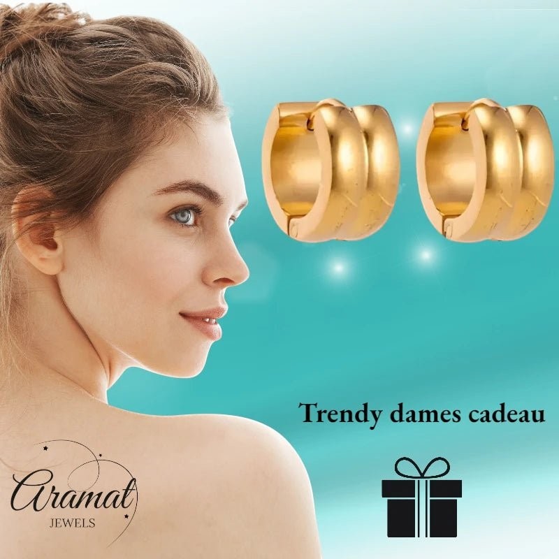 Klapcreolen – Staal Enkele Streep Goudkleurig (13mm) - Aramat Jewels - Oorringen - cadeautip