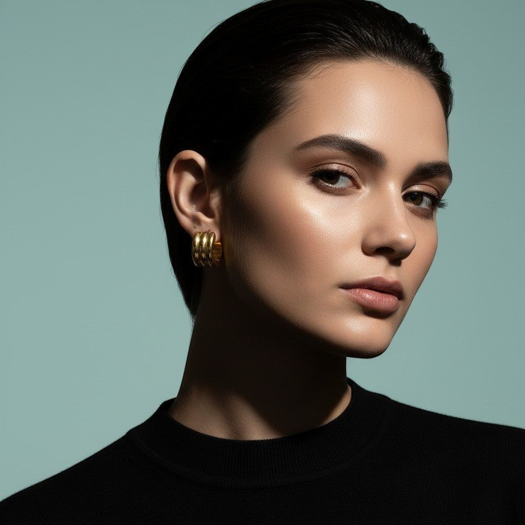 Kleine RVS Oorringen met Streepdesign Goudkleur 13mm - Aramat Jewels - Oorringen - cadeautip