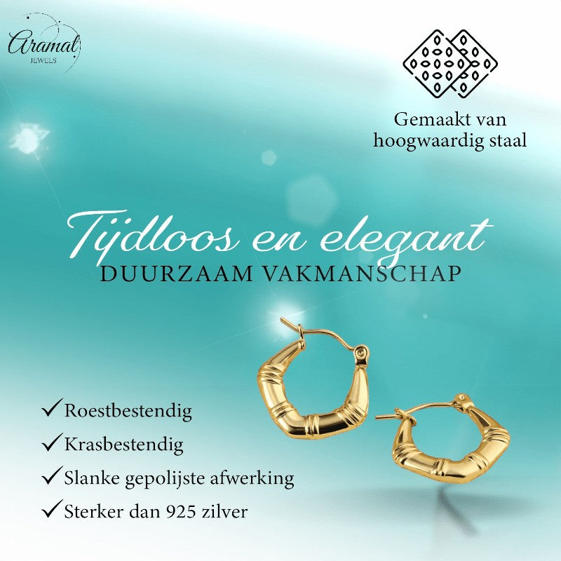 Kleine RVS Oorringen met Streepjesmotief – 20mm Goudkleurig - oor6355 - 314409 - Oorringen kopen# - 20mm - alles - cadeau
