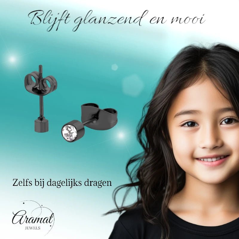 Kleine Stalen Oorbellen met Transparant Kristal | 3mm - oor3748 - Oorbellen kopen# - 3mm - alles